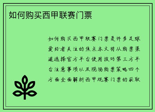 如何购买西甲联赛门票